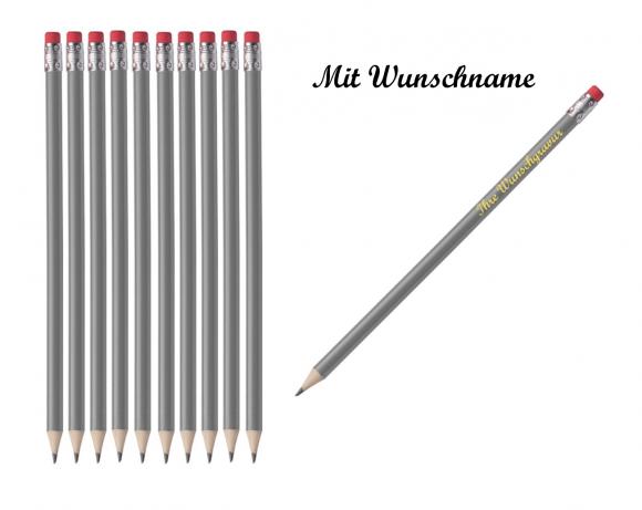 50 Bleistifte mit Radierer - HB - Farbe: lackiert grau - mit Namensgravur