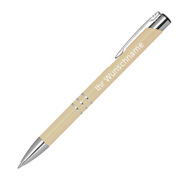 50 Kugelschreiber aus Metall mit Gravur / Farbe: elfenbein