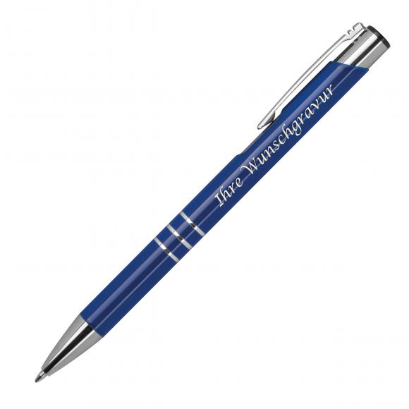 50 Kugelschreiber aus Metall mit Gravur / vollfarbig lackiert / blau (matt)