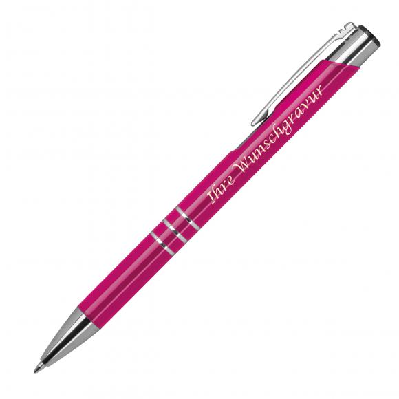 50 Kugelschreiber aus Metall mit Gravur / vollfarbig lackiert / pink (matt)