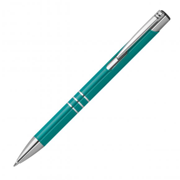 50 Kugelschreiber aus Metall mit Gravur / vollfarbig lackiert / türkis (matt)