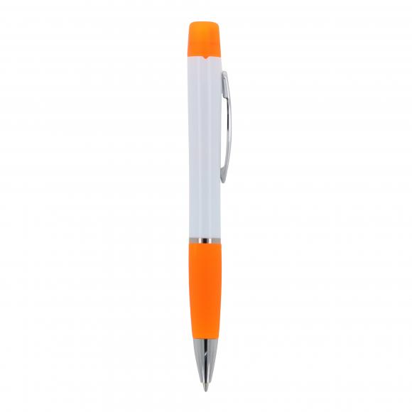 5x Kugelschreiber mit Gravur / mit dreifarbigen Textmarker / Farbe: weiß-orange