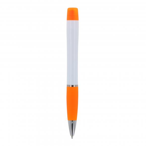 5x Kugelschreiber mit Gravur / mit dreifarbigen Textmarker / Farbe: weiß-orange