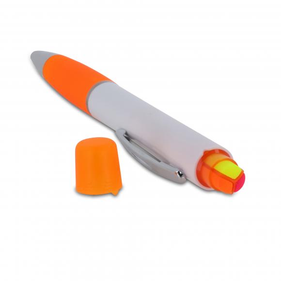 5x Kugelschreiber mit Gravur / mit dreifarbigen Textmarker / Farbe: weiß-orange