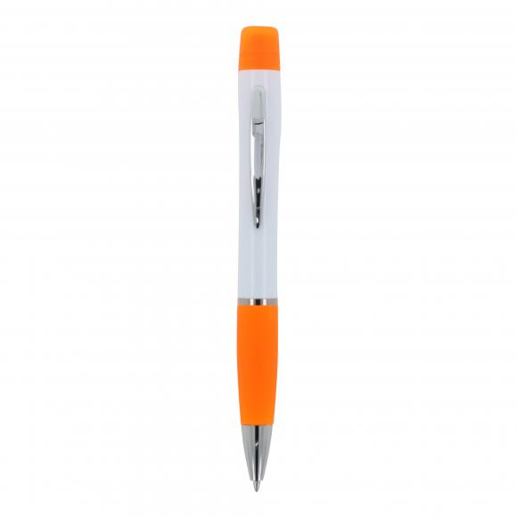 5x Kugelschreiber mit Gravur / mit dreifarbigen Textmarker / Farbe: weiß-orange