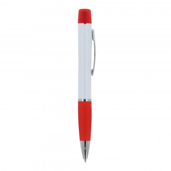 5x Kugelschreiber mit Gravur / mit dreifarbigen Textmarker / Farbe: weiß-rot