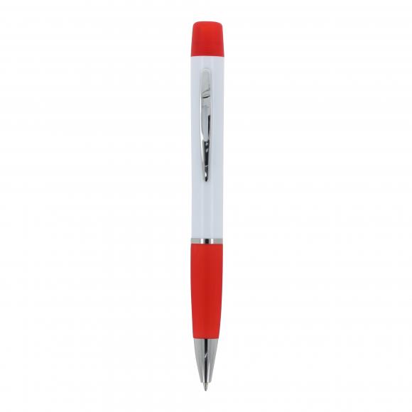 5x Kugelschreiber mit Gravur / mit dreifarbigen Textmarker / Farbe: weiß-rot
