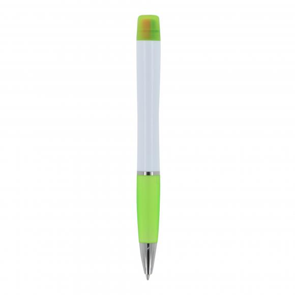 5x Kugelschreiber mit Gravur / mit dreifarbigen Textmarker / weiß-hellgrün