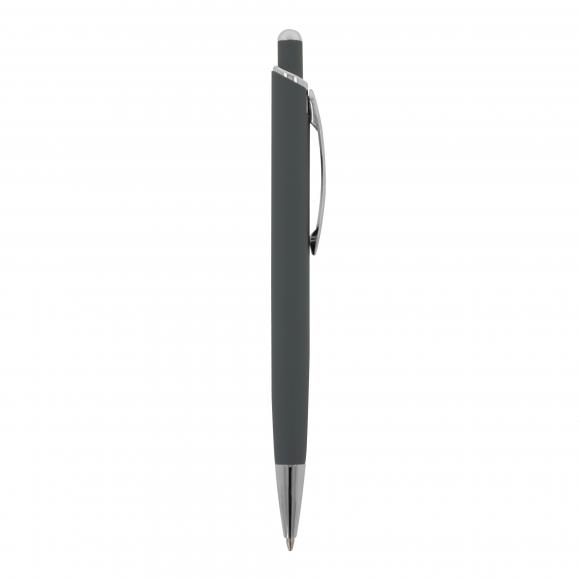 5x Kugelschreiber mit Namensgravur - aus Metall - mit Soft Touch - Farbe: grau