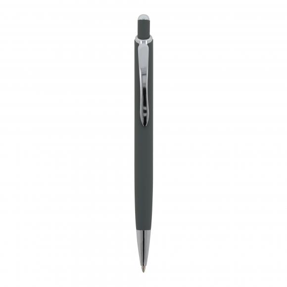 5x Kugelschreiber mit Namensgravur - aus Metall - mit Soft Touch - Farbe: grau