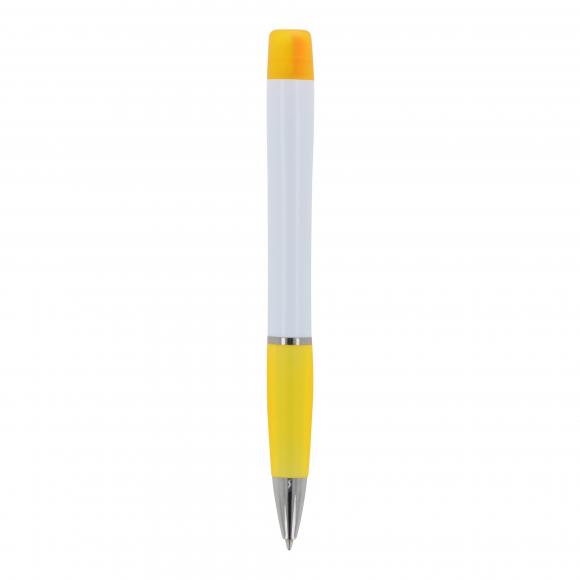 5x Kugelschreiber mit Namensgravur/ mit dreifarbigen Textmarker / weiß-gelb