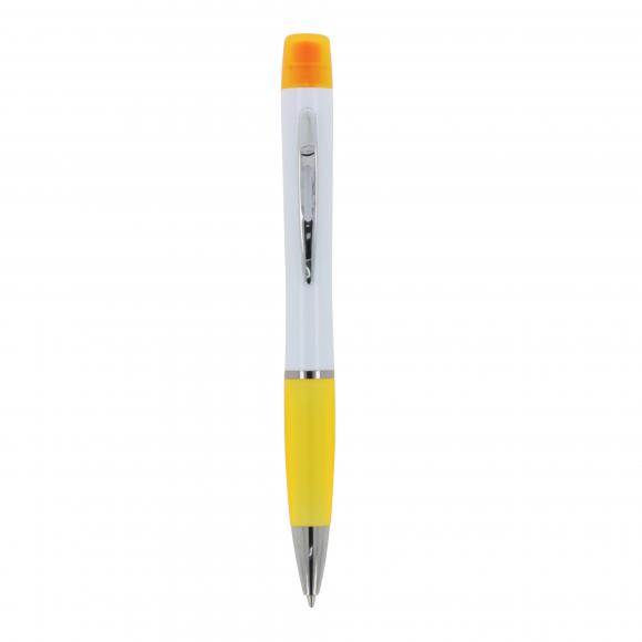 5x Kugelschreiber mit Namensgravur/ mit dreifarbigen Textmarker / weiß-gelb