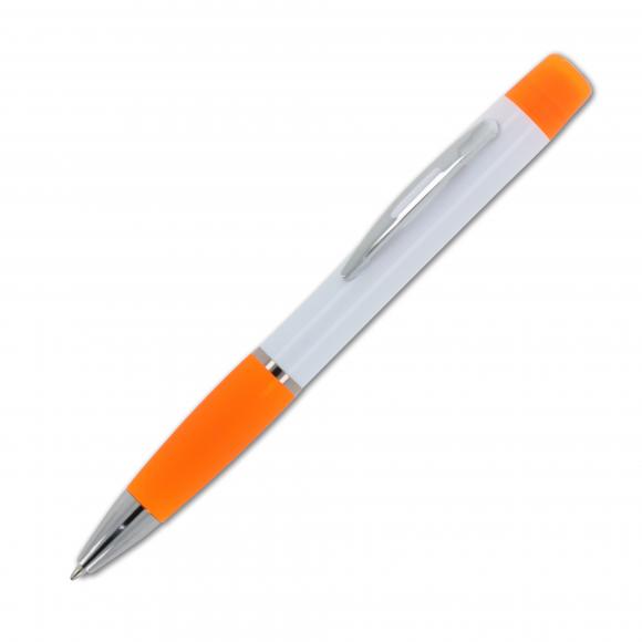 5x Kugelschreiber mit Namensgravur/ mit dreifarbigen Textmarker / weiß-orange