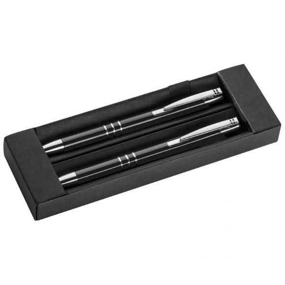 5x Metall Schreibset mit Namensgravur - Kugelschreiber + Druckbleistift /schwarz