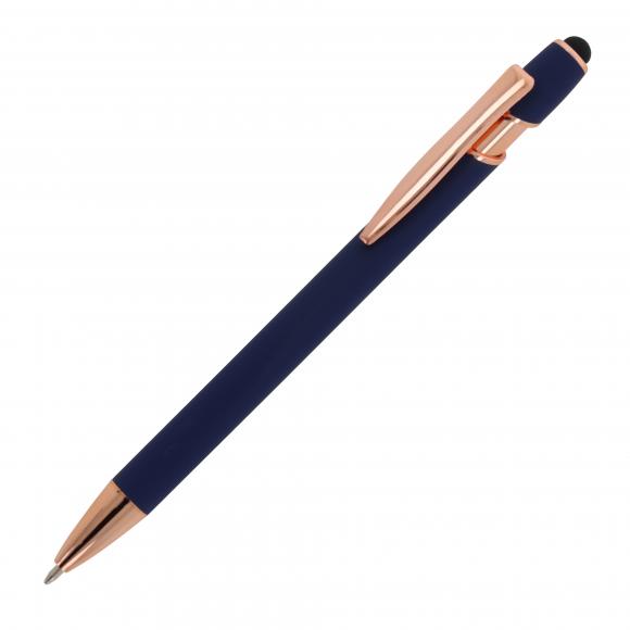 5x Touchpen Kugelschreiber "Roségold" mit Namensgravur - aus Metall - dunkelblau