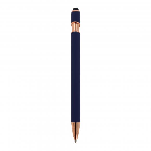 5x Touchpen Kugelschreiber "Roségold" mit Namensgravur - aus Metall - dunkelblau