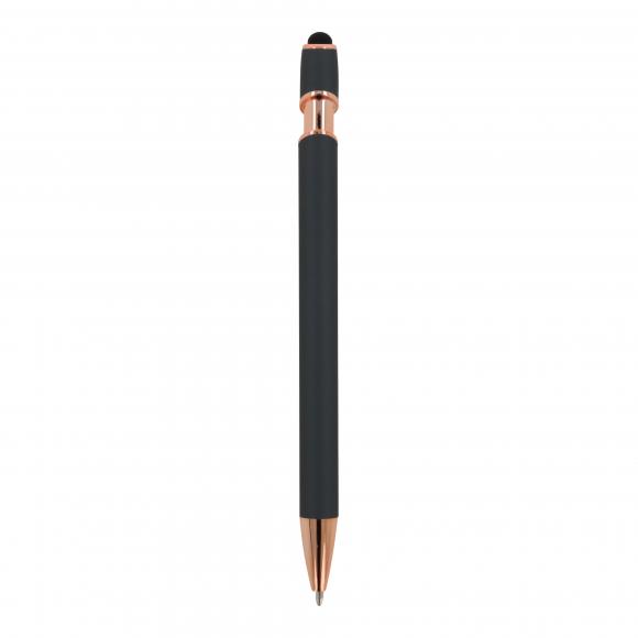 5x Touchpen Kugelschreiber "Roségold" mit Namensgravur - aus Metall - grau