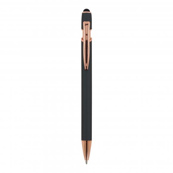 5x Touchpen Kugelschreiber "Roségold" mit Namensgravur - aus Metall - grau