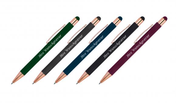 5x Touchpen Kugelschreiber "Rosegold" mit Gravur / aus Metall / 5 Farben