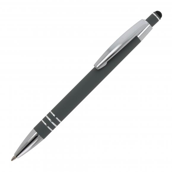 5x Touchpen Kugelschreiber mit Namensgravur - aus Metall - mit Soft-Touch - grau