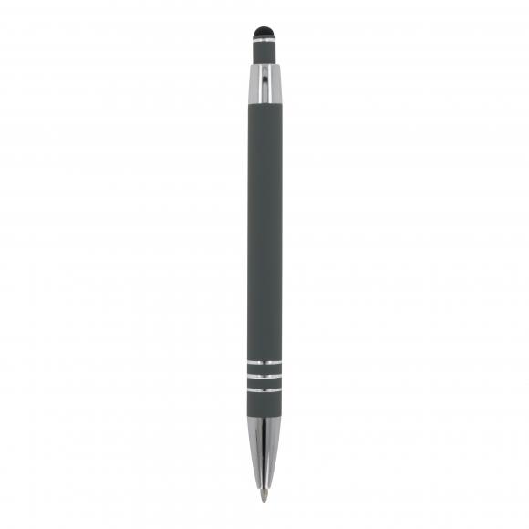5x Touchpen Kugelschreiber mit Namensgravur - aus Metall - mit Soft-Touch - grau