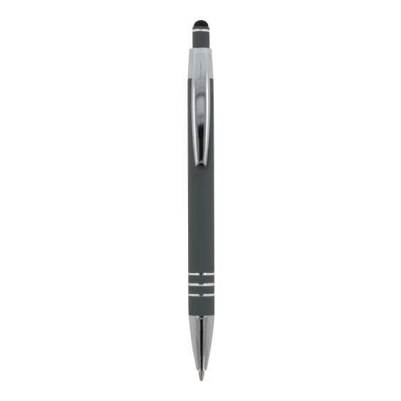 5x Touchpen Kugelschreiber mit Namensgravur - aus Metall - mit Soft-Touch - grau