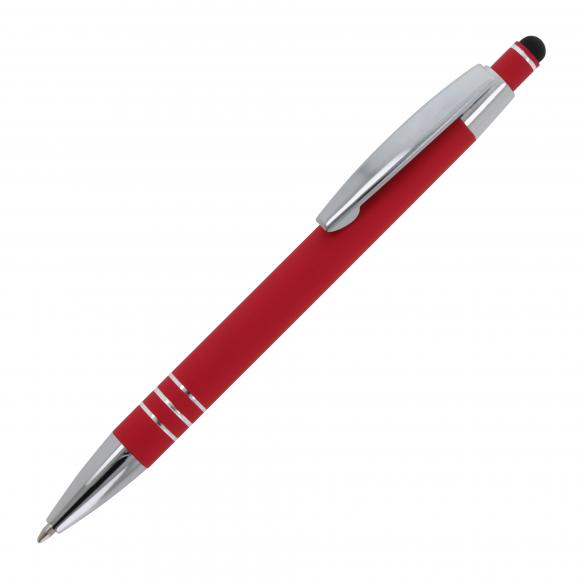5x Touchpen Kugelschreiber mit Namensgravur - aus Metall - mit Soft-Touch - rot