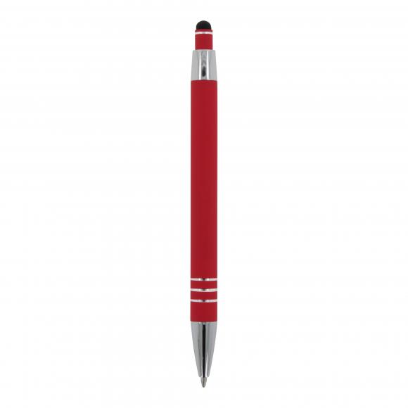 5x Touchpen Kugelschreiber mit Namensgravur - aus Metall - mit Soft-Touch - rot