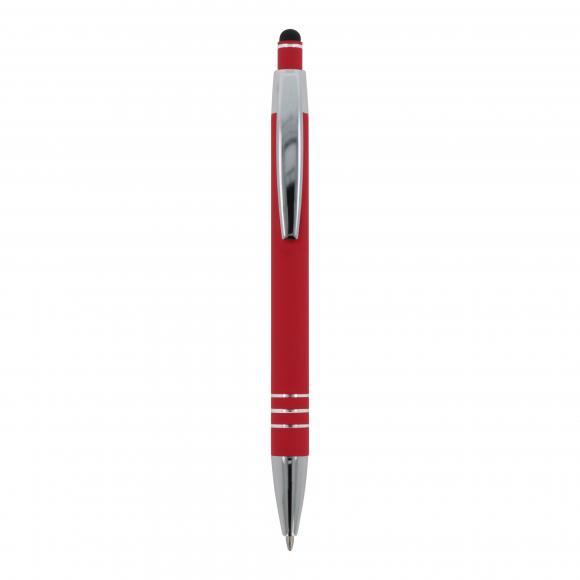5x Touchpen Kugelschreiber mit Namensgravur - aus Metall - mit Soft-Touch - rot