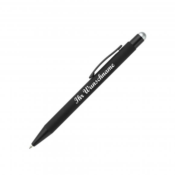 5x Touchpen Kugelschreiber mit Namensgravur - aus Metall - Stylusfarbe: silber