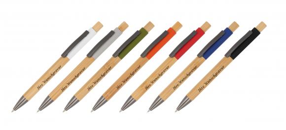 7x Holz-Kugelschreiber mit Gravur / 7 Farben
