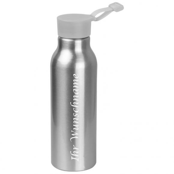 Alu Trinkflasche mit Gravur / 600 ml / mit silbergrauen Silikondeckel