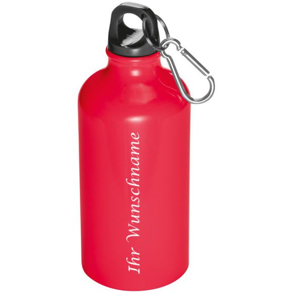 Aluminium Trinkflasche mit Gravur / mit Karabinerhaken / 500ml / Farbe: rot