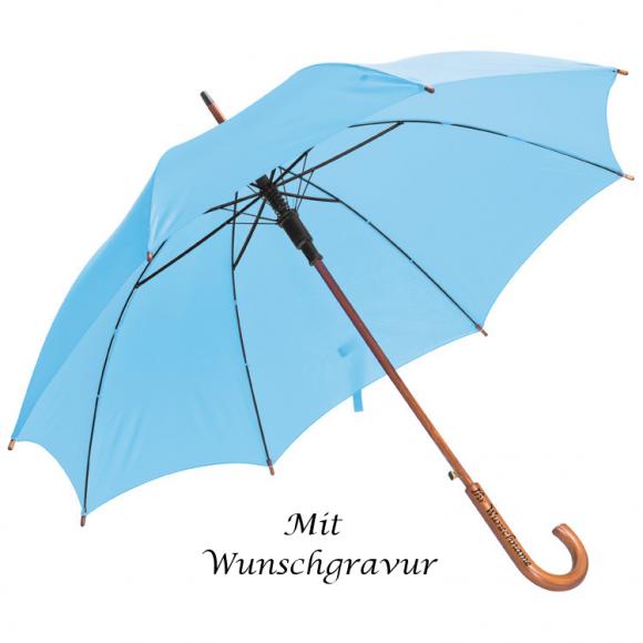Automatik-Regenschirm mit Gravur / Farbe: hellblau