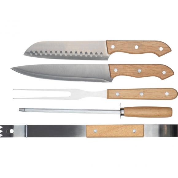 BBQ Set mit Gravur / mit Holzbrett,Messer,Grillzange,Fleischgabel,Messerschärfer