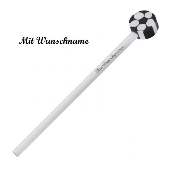 Bleistift mit Namensgravur - HB - mit Motiv Radierer "Fußball"