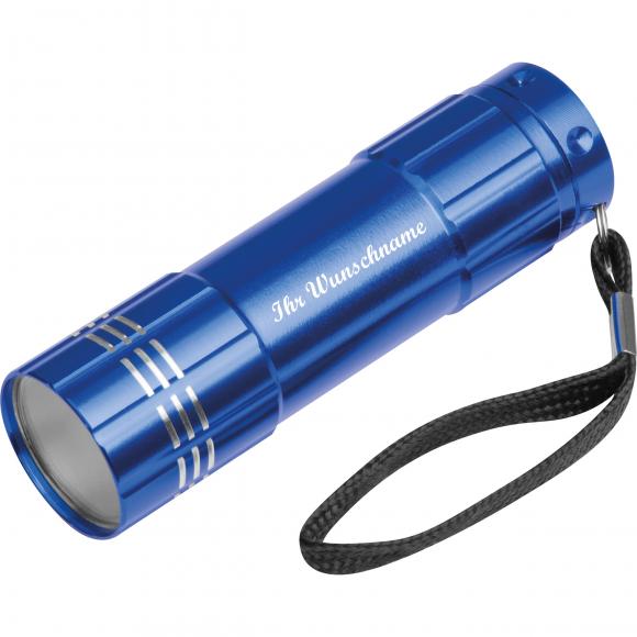 COB Taschenlampe mit Namensgravur - aus Aluminium mit 6 COBs - Farbe: blau