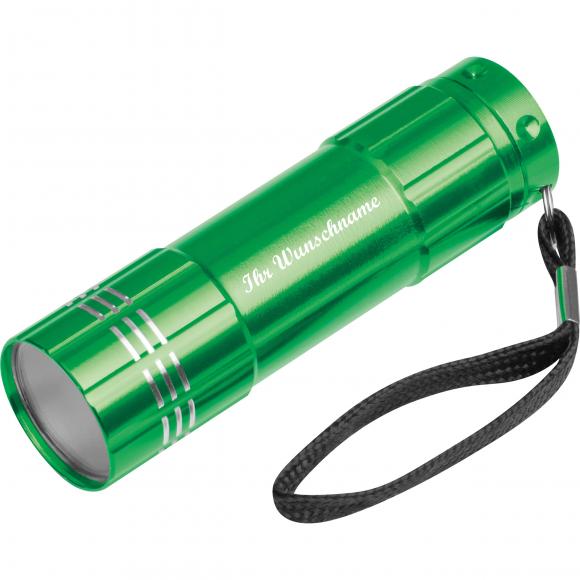 COB Taschenlampe mit Namensgravur - aus Aluminium mit 6 COBs - Farbe: grün