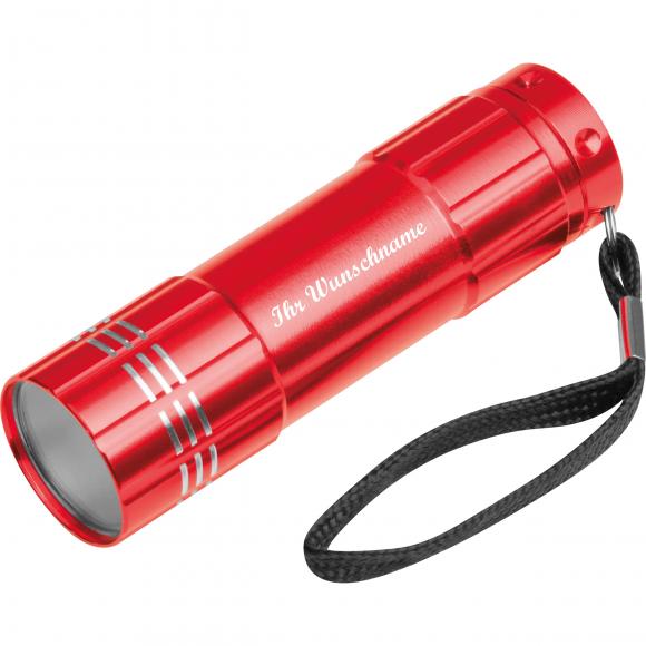 COB Taschenlampe mit Namensgravur - aus Aluminium mit 6 COBs - Farbe: rot