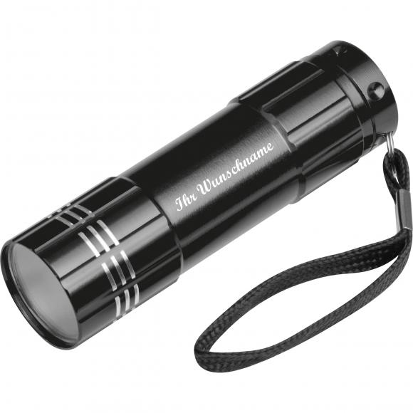 COB Taschenlampe mit Namensgravur - aus Aluminium mit 6 COBs - Farbe: schwarz