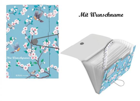 Dokumentenmappe mit Namensgravur - A4 - 12 Einsteckfächer - "Lady Like Birds"
