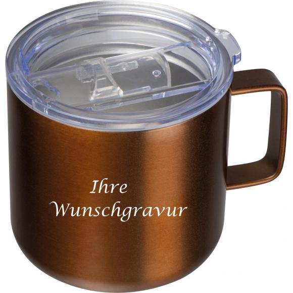 Doppelwandige Edelstahltasse mit Gravur / transparentem Deckel / Farbe: roségold