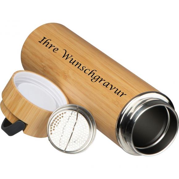 Doppelwandige Trinkflasche mit Gravur / mit Teesieb / aus Bambus