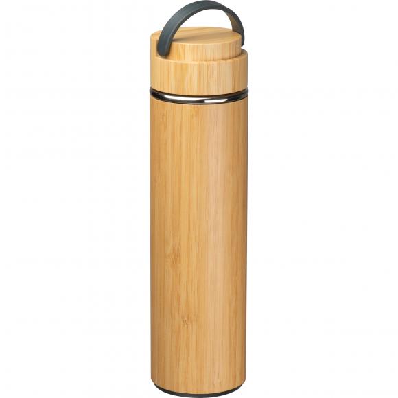 Doppelwandige Trinkflasche mit Gravur / mit Teesieb / aus Bambus
