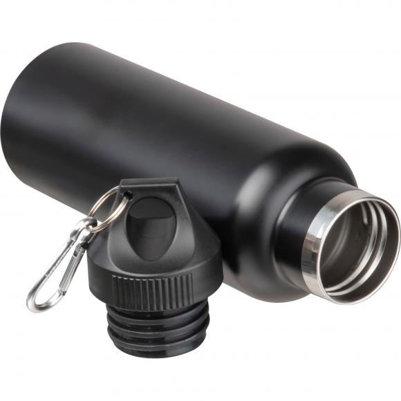 Doppelwandige Vakuum Trinkflasche aus Edelstahl mit Karabiner / Farbe: schwarz