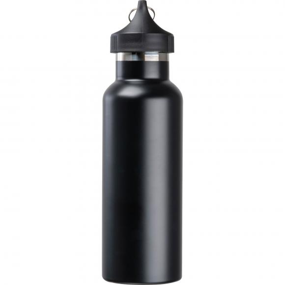 Doppelwandige Vakuum Trinkflasche aus Edelstahl mit Karabiner / Farbe: schwarz
