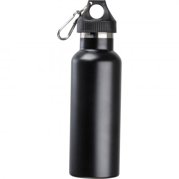 Doppelwandige Vakuum Trinkflasche aus Edelstahl mit Karabiner / Farbe: schwarz