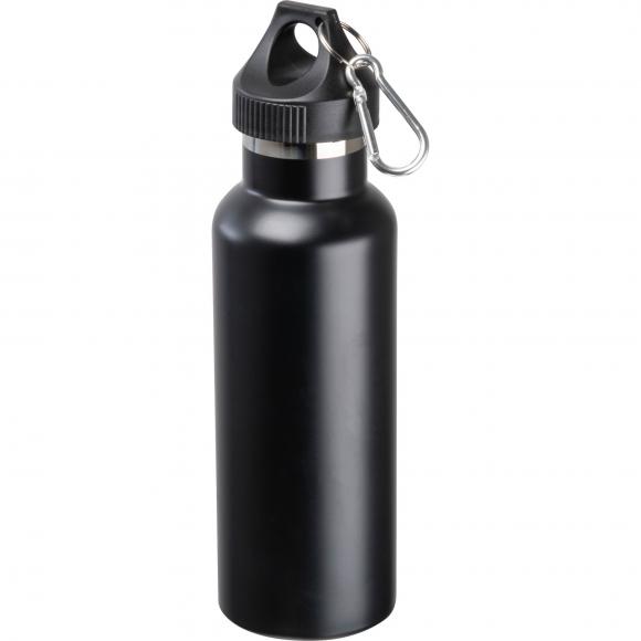 Doppelwandige Vakuum Trinkflasche aus Edelstahl mit Karabiner / Farbe: schwarz