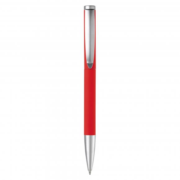 Dreh-Kugelschreiber mit Gravur / aus Metall / mit Soft Touch / Farbe: rot