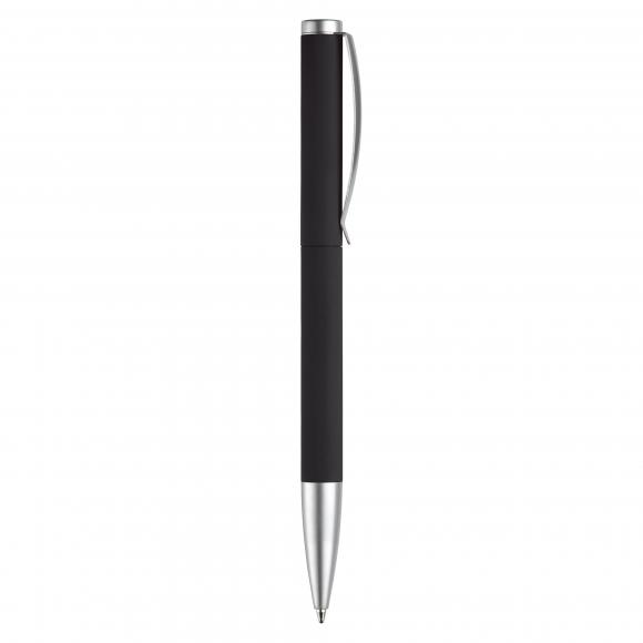 Dreh-Kugelschreiber mit Gravur / aus Metall / mit Soft Touch / Farbe: schwarz
